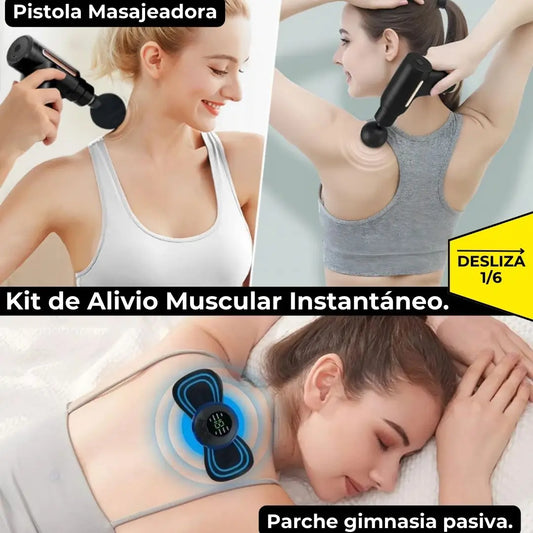 Kit de Alivio Muscular Instantáneo. Masajeador + Parche gimnasia pasiva.